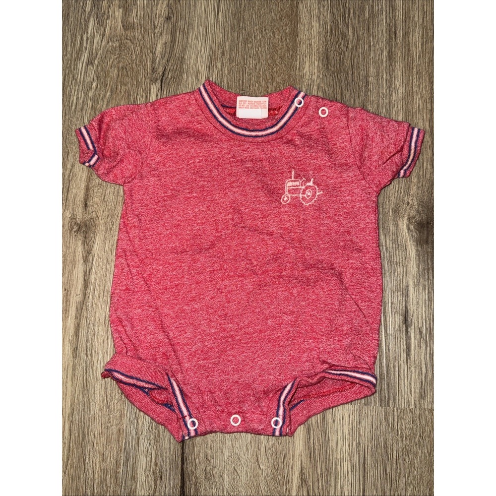 Vintage Tog A Longs‎ Boys Infant Red Tractor Romper Snap Closure Size 6months